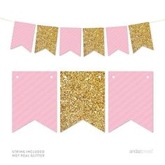 pink and gold glitter bunting banner