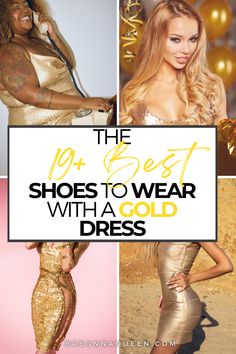 Gold Dress Winter Outfit, Gold Sequin Dress Short Shoes, Style Gold Dress, Heels For Gold Dress, Gold Dress Christmas Outfit, Gold New Years Dress, Heels With Gold Dress, Accessories For Gold Dress, Shoes To Wear With Gold Dress