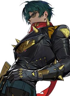 an anime character with green hair and armor