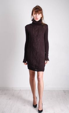 This tremendous black cable knit dress  is made of alpaca  yarn  and look very unusual and stylish! Look at this dress! You can wear it on any event or to the work. This comfortable cable knit black dress is warm, cosy and very chic!In that chunky cable knit dress you'll look very fashionable and it 'll help to emphasize your refined image!This black cable knit dress is one-of-a-kind that's why it is unique!Size- one sizeMaterial- alpaca wool  30%, polyamid 70%Hand wash in cool water, dry flatIf Dress Winter Long, Knit Black Dress, Mini Dress Winter, Oversize Dress, Cable Knit Dress, Dress Winter, Black Knit Dress, Small Black Dress, Dress Crochet