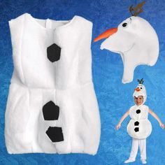 a child's costume is shown next to an image of a snowman