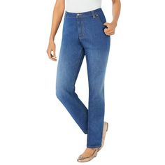 Woman Within Women's Plus Size Straight Leg Stretch Jean Jean.Comfortable stretch cotton creates a great fit in these straight-leg jeans. Classic five-pocket styling and a zip-fly with button closure provide classic denim details, making them a great everyday style that will go with everything. Sits at the waist Regular: 30" inseam Petite: 28 inseamTall: 34 inseamCotton/poly/spandex, importedMachine washable. About the brand: At Woman Within were the experts in plus size comfort, and weve been doing this for over 100 years. No surprise then that were one of the go-to brands in the plus-size clothing industry for incredible fit and of-the-moment style. Our goal is to make sure you always feel great and look good in our comfortable clothes in all the colors you love. Size: 22 Plus.  Color: B Jean Jean, Clothing Industry, Stretch Cotton Fabric, Woman Within, Leg Stretching, Plus Size Pants, Black Denim Jeans, Plus Size Shorts, Denim Details