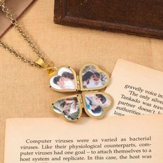 Personalized heart-shaped photo box necklace 【Exquisite design】 💕Heart-shaped locket: The necklace adopts a unique heart-shaped design, symbolizing love and warmth, showing a romantic atmosphere. The design of the small box makes this necklace more collectible and can preserve the beloved moments forever. 💕Rotate to open: The small box design of the necklace can be easily rotated to open, and four small photos are hidden inside, so that you can change and display precious memories at any time. 💕Text engraving: In addition to photos, you can also choose to engrave special text on the necklace, such as names, dates or touching phrases, to make this necklace more personalized and emotional. ✨💕Necklace details: Material: Copper Chain length: 80 cm Weight: 22.6g (About) Customized style: Fo Small Box Design, Locket Necklace Heart, Necklace Heart Locket, Open Locket, Locket Necklace Vintage, Necklace For Women Gold, Box Necklace, Photo Locket Necklace, Gifts For Your Sister