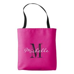 Custom neon pink and black monogrammed tote bags Monogram Print Tote Bag, Pink Rectangular Bag For Personalized Gift, Pink Monogrammed Bag As Gift, Pink Monogram Bag As Gift, Black Monogram Print Bag For Daily Use, Black Bags With Monogram Print For Daily Use, Customizable Pink Rectangular Bags, Customizable Pink Rectangular Bag, Customizable Rectangular Pink Bag