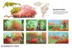 the concept art for disney's princess and the frog prince is shown in various stages