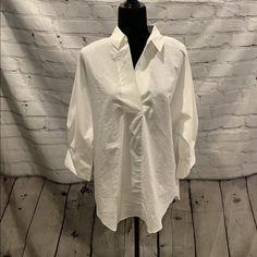 White Linen-Blend Tunic Popover Blouse. Perfect For The Office. Nwt, Never Worn. Oversized White Blouse For Brunch, White Collared Blouse For Brunch, White Linen, Tunics, Linen Blend, The Office, Tunic Tops, Color White, Womens Tops