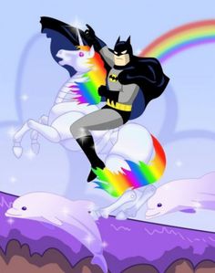 an iphone case with batman and rainbow on it