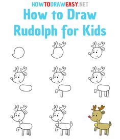 how to draw rudolph for kids with the title, how to draw reindeer and other animals