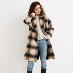 Made From Brushed Italian Fabric In A Dreamy Plaid, This Supersoft Cocoon Coat Is Both Warm And Outfit-Elevating. Pop It On Over Jeans And A Button-Up And Instantly Look Cool (Good Outerwear = Magic). Regular Fit. Body Length: 40". 33% Cotton/29% Recycled Polyester/22% Wool/10% Mohair/3% Other Fibers/2% Polyamide/1% Elastane. Do Well: Made Using Polyester Recycled From Post-Consumer Plastic Which Helps Keep Trash Out Of Landfills. Dry Clean. Import. Select Stores. Nc571 Madewell Jacket, Oversized Jean Jacket, Cocoon Coat, Leather Motorcycle Jacket, Madewell Denim, Pop It, Italian Fabric, Look Cool, Sweater Jacket