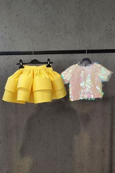 Wy Skirt Blouse Set White Sequin Blouse, Yellow Satin Skirt, Sequin Skirt Outfit, Closet Revamp, Skirt And Blouse Set, Kids Dress Collection, Baby Party Dress