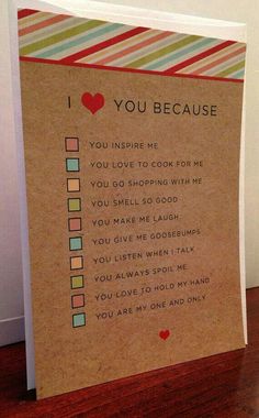 a card that says, i love you because you inspire me