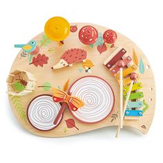 a wooden toy with many different things on it