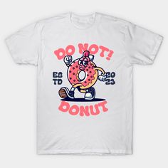 a white t - shirt with an image of a donut riding a skateboard