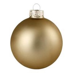 a gold christmas ornament with a white background