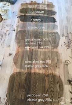 wood flooring that is being sanded down with different types of paint and stain