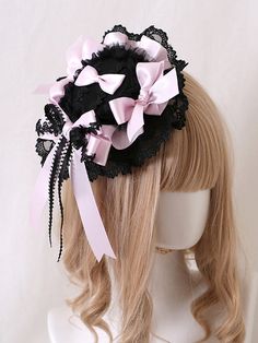 Elevate your kawaii fashion with this adorable black and pink sweet bowknots mini hat. The charming pink bowknot detail adds a touch of Lolita sweetness to any outfit. This mini hat is perfect for adding a playful and feminine touch to your look.   Please note that this product includes only one mini hat. Chika Vocaloid, Pretty Wigs, Lace Hairband, Steampunk Fashion Male, Gothic Skirts, Mini Hat, Valentine Chocolate, Steampunk Accessories, Fairytale Dress