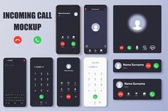 an assortment of mobile phone screens with the text incoming call mockup