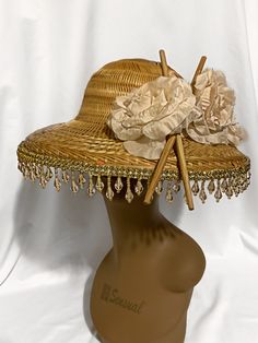 Brown  Tan ' Handmaid Customized hats. For any event, Garden Hat, Church, Kentucky derby, Tennis match, Christmas gift, Easter hat, Mothers Day. Customized Hats, Bamboo Hat, Garden Hat, Bamboo Hats, Chop Sticks, Easter Hat, Gardening Hat, Easter Hats, Couture Hats