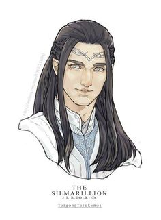 a drawing of a man with long black hair and braids on his head, wearing a