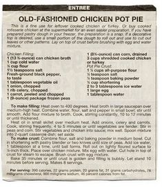 an old fashioned chicken pot pie recipe is shown in this newspaper advertiser's paper