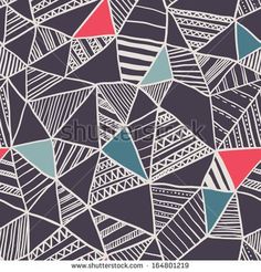 an abstract pattern made up of triangles and lines on a black background with red, blue,