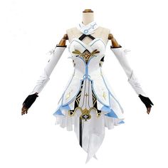 Looking for high quality Genshin Impact cosplay with great price? Check out this Genshin Impact Traveler Lumine Cosplay Costume and start saving big today! Genshin Impact Traveler, Lumine Cosplay, Bow Sleeves, Genshin Impact Cosplay, Fancy Suit, White Costumes, Dress With Stockings, Costume Women, Costumes For Sale