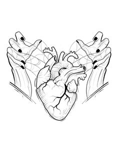 a drawing of the human heart with two smaller hearts in it's center, and one