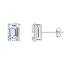 These emerald-cut diamond solitaire stud earrings look simple yet captivating for their sophisticated charm. Diamond Jewelry Earrings, White Diamond Earrings, Solitaire Studs, Emerald Cut Diamonds, Diamond Solitaire, Emerald Cut, White Diamond, Prong Setting, Diamond Jewelry