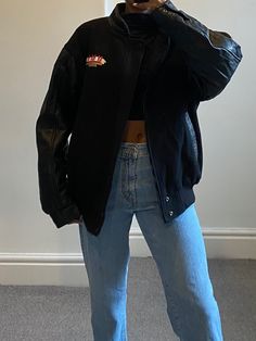 Vintage varsity American bomber jacket, leather sleeves and wool Vintage Levi's denim distressed jacket bleach wash Would fit size UK 6 8 10 12 14 Incredible vintage condition Model - size UK8 5ft6 Any questions please message. All our items are genuine vintage handpicked by us. S O U L E D  Possessing soul and feeling  Founded by two best friends that became soul sisters. Sourcing pre-loved, handpicked garms.  #seenonsouled Fall Leather Jacket With Baseball Collar For Streetwear, Leather Jacket With Baseball Collar For Fall Streetwear, Fall Streetwear Leather Jacket With Baseball Collar, Vintage Black Varsity Jacket With Long Sleeves, Vintage Winter Varsity Jacket With Button Closure, Retro Long Sleeve Levi's Outerwear, Black Varsity Leather Outerwear, Levi's Button-up Outerwear For Streetwear, Vintage Varsity