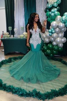 Checking out this Fabulous V-neck Sleeveless Mermaid Evening Prom Dresses at ballbella.com, all custom made in high quality fabric, 1000+ styles to choose from, shipping worldwide. Green Mermaid Prom Dress, Most Beautiful Wedding, Most Beautiful Wedding Dresses, Mermaid Evening Gown, Mermaid Prom Dress, Green Mermaid