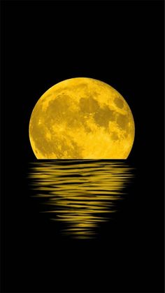 a full moon is reflected in the water