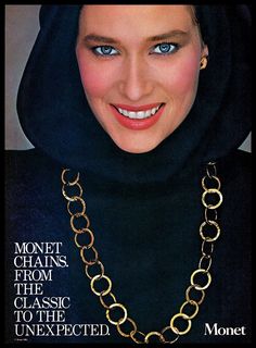 1982 Monet Classic Chain Necklace Jewelry Smiling Woman Vintage Photo PRINT AD | eBay Jewelry Ad, Vintage Photo Prints, Patti Hansen, Smiling Woman, Lauren Hutton, Jewelry Ads, Monet Jewelry, Gold Long Necklace, Gemstone Beaded Necklace