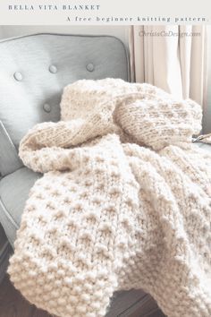 an easy knit blanket pattern on a chair