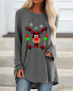 Women's Loose Long Sleeve Long Sleeve T-shirt Christmas Tunic, Christmas Tops, Loose Long Sleeve, White Dress Party, Womens Clothing Stores, Long Blouse, Plus Size Casual, Plus Size Tops, Advent