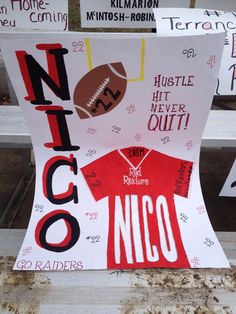 a paper cut out of a football jersey with the name nico written on it