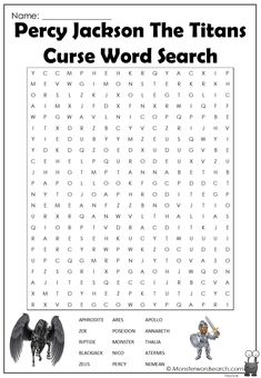 the worksheet for percy jackson's curse word search