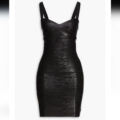 Herve Leger Sweetheart Neck Banded Foil Black Women's Mini Dress Size Small Fits True To Size, Order Your Normal Size Dress Metallic Bandage Coated Concealed Hook And Zip Fastening At Back Stretchy Fabric Mid-Weight Fabric Hand Wash Imported 90% Rayon 9% Nylon 1% Spandex Designed For A Figure-Hugging, Body-Conscious Fit Designed To Hit Above The Knee Crossover Sweetheart Neck Sleeveless Fixed Shoulder Straps Allover Bandage Detailing Back Zip Closure Please Note That This Dress Will Be Delivered Glamorous Black Sleeveless Bandage Dress, Glamorous Black Bandage Dress For Date Night, Formal Black Bandage Dress, Herve Leger 90s, Herve Leger Dress, Herve Leger, Sweetheart Neck, Dress Small, Black Metallic