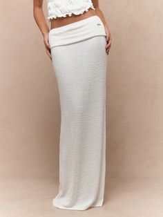 Toweling Ribbed Textured Flap Waistband Bodycon Maxi Skirt White Casual   Knitted Fabric Plain  High Stretch  Women Clothing, size features are:Bust: ,Length: ,Sleeve Length: Bodycon Maxi Skirt, Maxi Skirt White, Sports Pants Women, Bell Bottom Pants, Skirt White, Women's Shapewear, Inspiration Mode, Casual Girl, White Casual