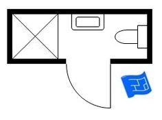 the floor plan for a bedroom with a bed, desk and chair in one room