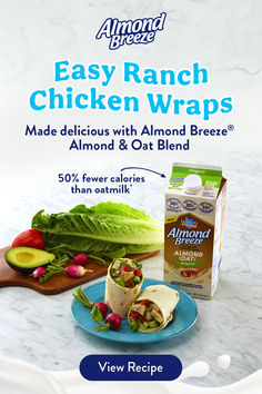 an ad for almond bread with chicken wraps and other ingredients on the counter next to it