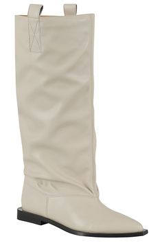 Western Wide Slouchy Flat Tubular boot - Ganni - safari color - recycled leather upper - flat heel - pointed design Casual Calf Leather Pointed Toe Boots, Beige Leather Knee-high Boots With Pointed Toe, Cream Pointed Toe Calf Leather Boots, Cream Pointed-toe Calf Leather Boots, Casual Beige Calf Leather Boots, Casual Cream Leather Mid-calf Boots, Casual Cream Mid-calf Leather Boots, Mohair Sweater, Recycled Leather