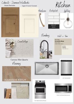 the kitchen design board is full of different types of cabinets and drawers, including an oven,