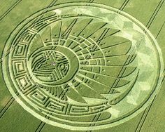 an aerial view of a crop circle in the middle of a field