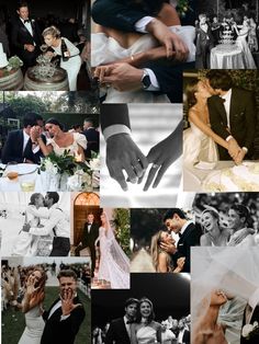 black and white wedding collage with bride and groom