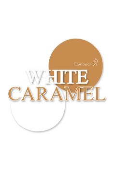 the words white caramel are shown in orange and white letters on a white background