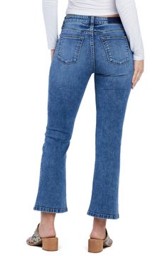 These high-rise jeans are your ticket to bold, comfy style cut from low-stretch denim and a trendy kick-flare silhouette. 27" inseam; 19" leg opening; 10" front rise; 15 1/2" back rise Zip fly with button closure Five-pocket style 66% cotton, 22% REPREVE® recycled polyester, 8% polyester, 3% rayon, 1% spandex REPREVE recycled polyester is made from 100% post-consumer recycled plastic bottles Machine wash, tumble dry Imported Ankle Flare Jeans, Kick Flares, Comfy Fashion, High Rise Jeans, Recycled Plastic, Plastic Bottles, Flare Jeans, Stretch Denim, High Waist