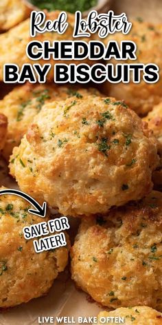 red lobster cheddar bay biscuits are stacked on top of each other