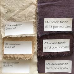 three different types of fabric labels on each side of the same piece of cloth,