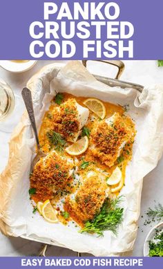 panko crusted cob fish with lemons and parsley