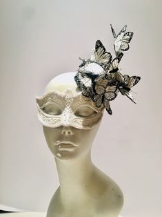 Butterfly Mask Black and White Masquerade Party | Etsy Fantasy Costume Hats And Headpieces For Masquerade Carnival, Whimsical Headpieces For Carnival Party, Whimsical Costume Hats And Headpieces For Carnival Party, Whimsical Costume Hats For Carnival Party, Elegant Halloween Party Masks And Prosthetics, Elegant Evening Masks For Carnival, Elegant Evening Mask For Carnival, Elegant Party Eye Mask, Elegant Masks For Mardi Gras Costume Party